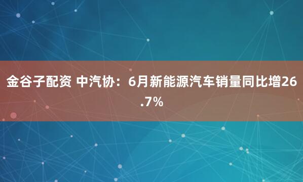金谷子配资 中汽协：6月新能源汽车销量同比增26.7%